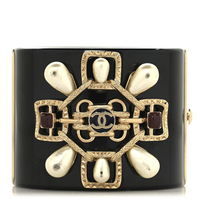 Chanel Resin Gripoix Pearl CC Wide Cuff Black 1 of 5