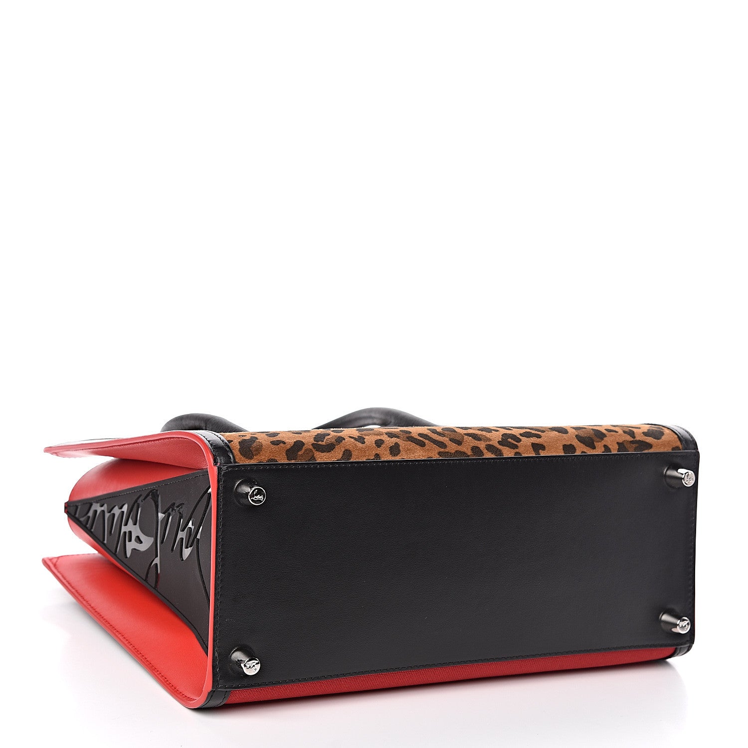 Christian Louboutin Calfskin Empire Pony Hair Leopard Print Studded Medium Paloma Red Brown 4 of 10