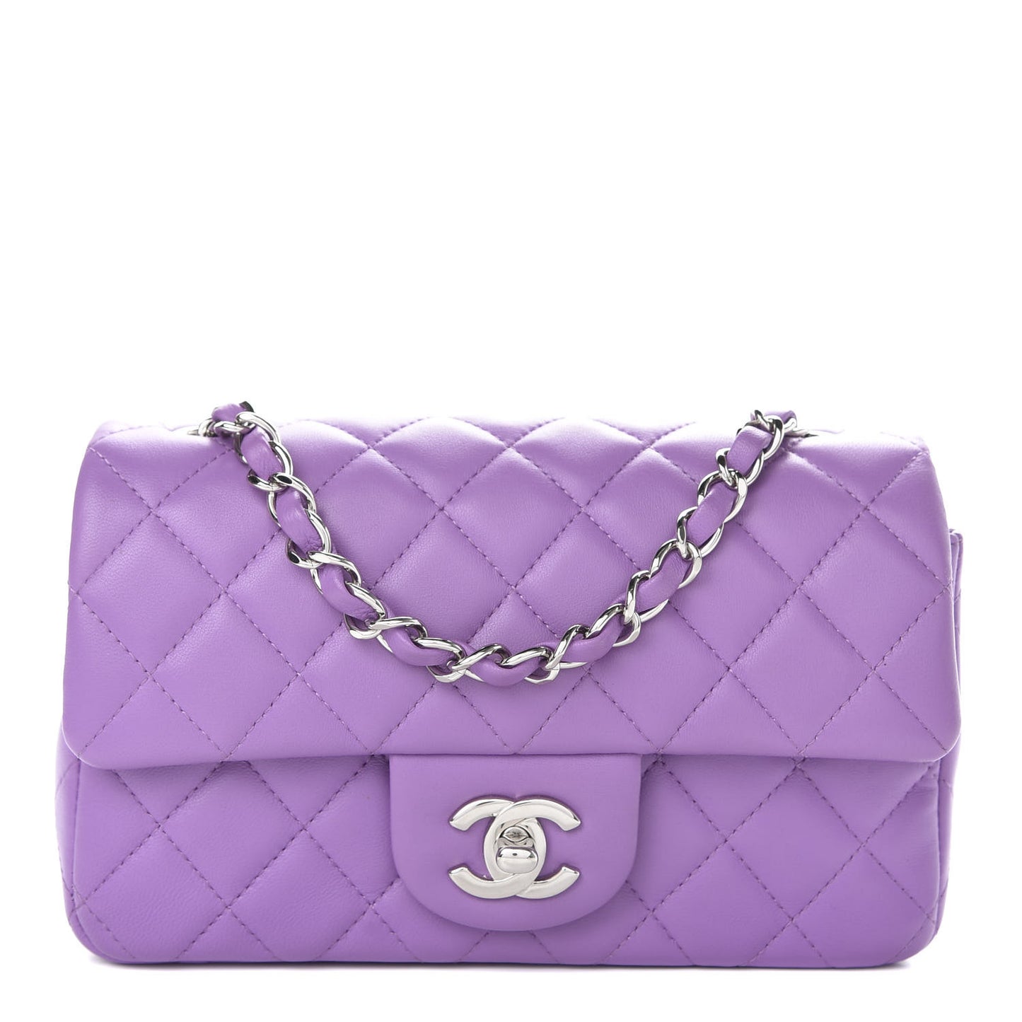 Lambskin Quilted Mini Rectangular Flap Purple