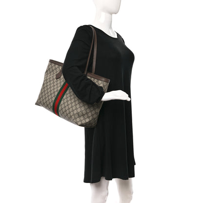 Gucci GG Supreme Monogram Textured Calfskin Web Medium Ophidia Shopping Tote Beige Ebony New Acero 2 of 10