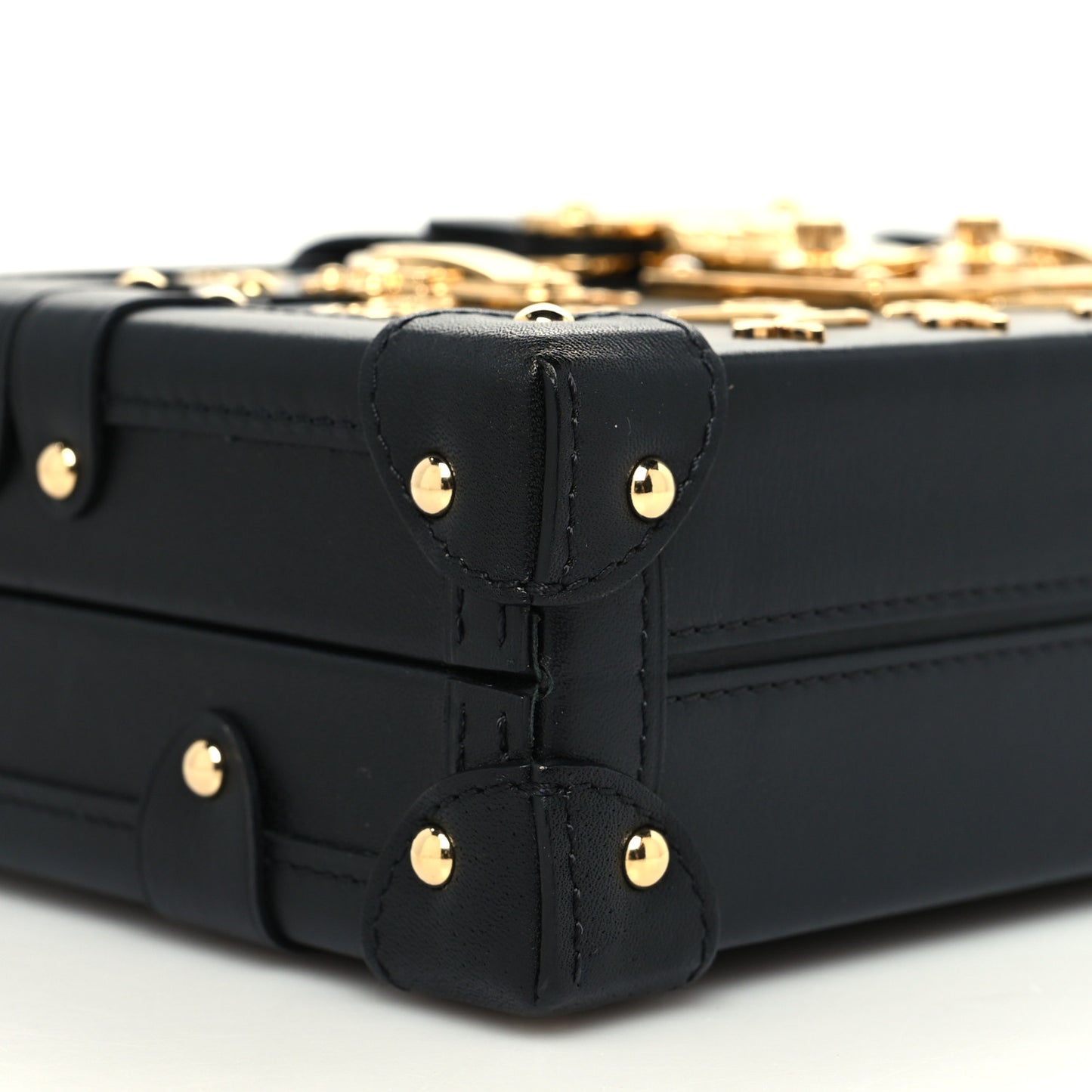Calfskin Metal Monogram Petite Malle Black