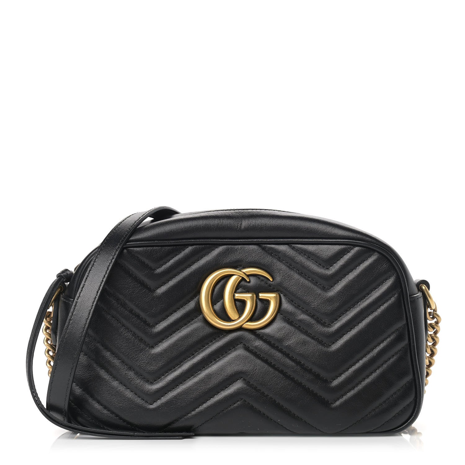Gucci Calfskin Matelasse Small GG Marmont Chain Shoulder Bag Black 1 of 14