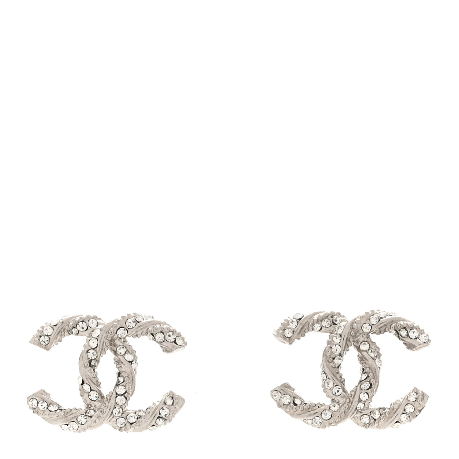 Chanel Crystal Twisted CC Earrings Silver 1 of 5