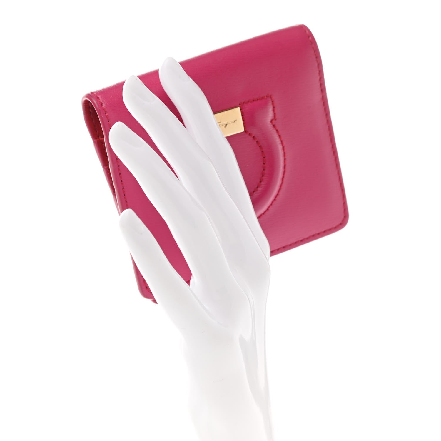 Salvatore Ferragamo Grained Calfskin Cardholder Wallet Fuchsia Red 2 of 8