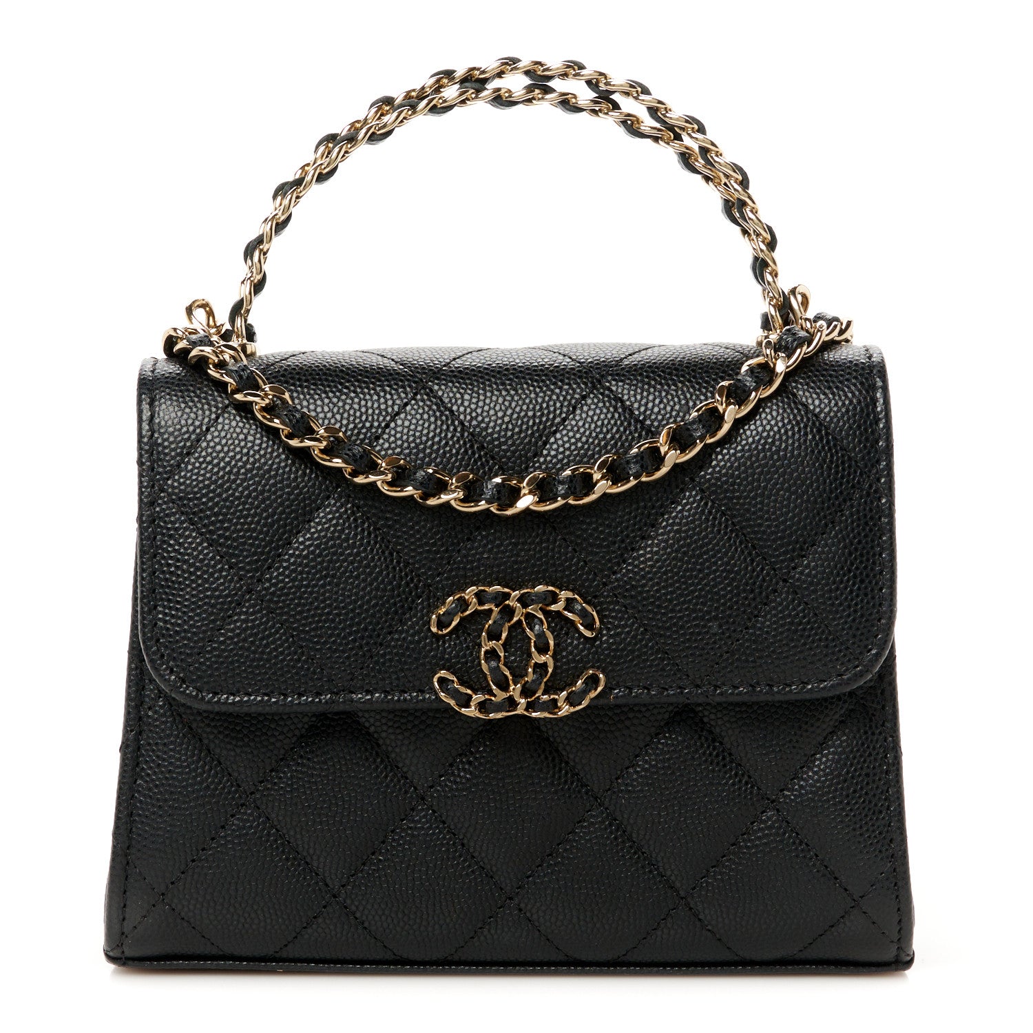 Chanel Caviar Quilted Double Chain Top Handle Flap With Chain Black 1 of 11