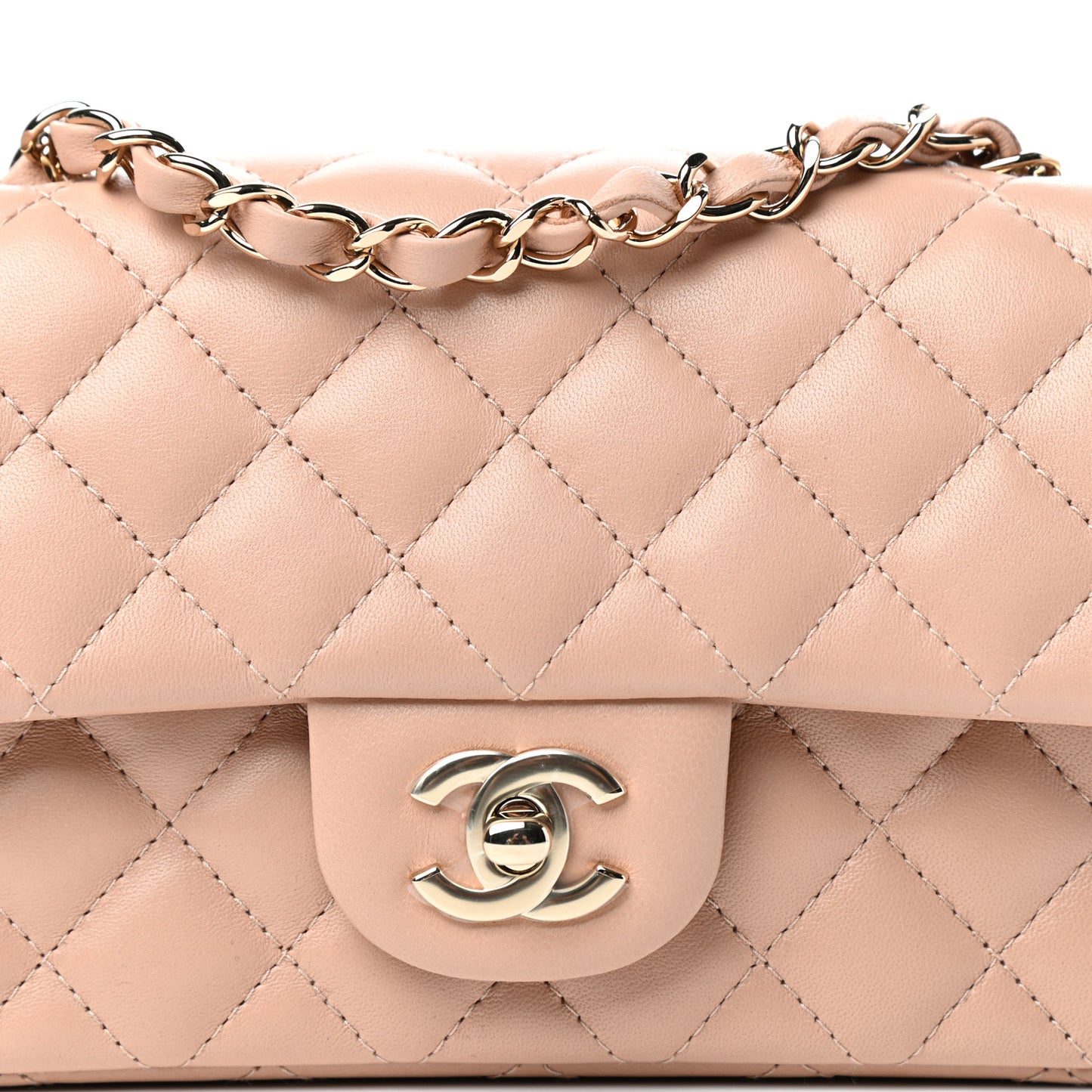 Lambskin Quilted Mini Rectangular Flap Beige
