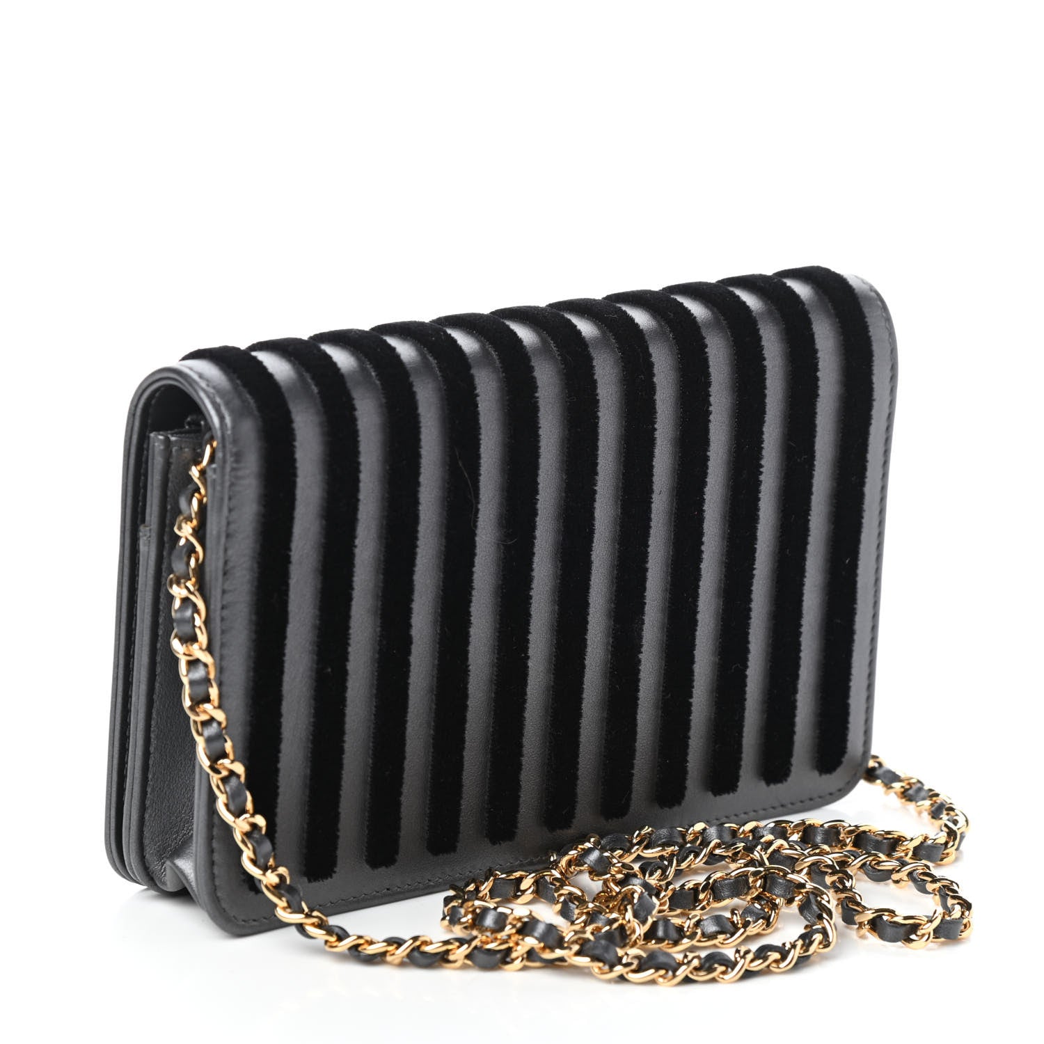 Chanel Iridescent Calfskin Velvet Stripe Wallet On Chain WOC Charcoal 3 of 12