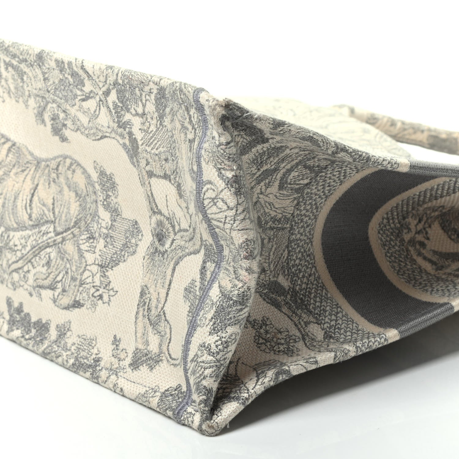 Christian Dior Canvas Embroidered Medium Dioriviera Toile De Jouy Book Tote Gray 7 of 8
