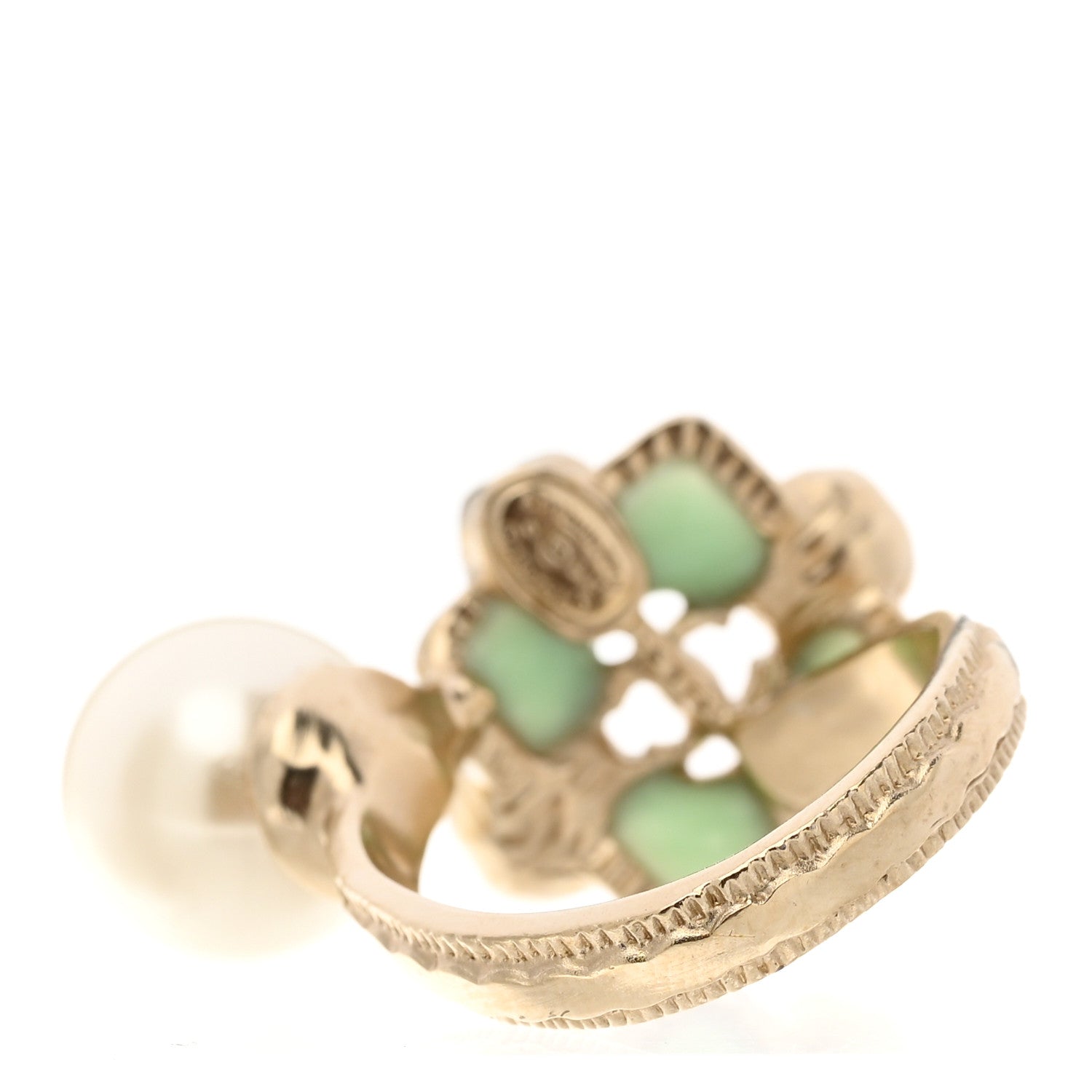 Chanel Gripoix Pearl CC Ring 52 6 Gold Green 3 of 5