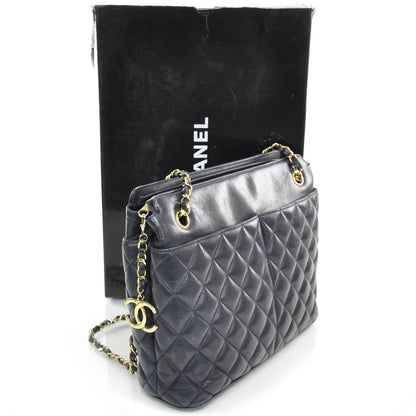 Chanel Lambskin Quilted Shoulder Bag Navy Blue 3 of 9