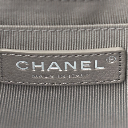 Chanel Caviar Flat Quilted CC Chain Bucket Drawstring Bag Light Grey 6 of 10