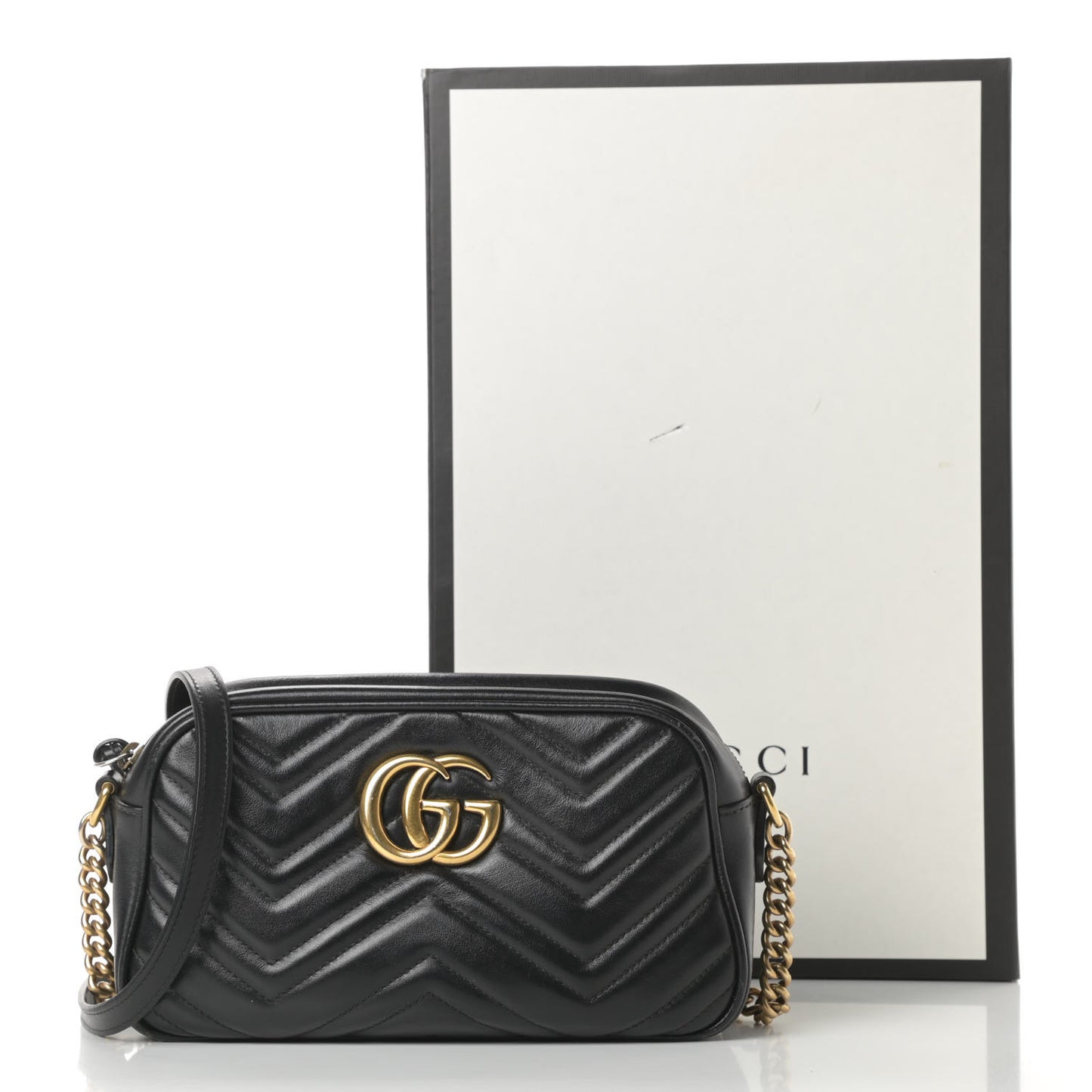 Calfskin Matelasse Small GG Marmont Chain Shoulder Bag Black