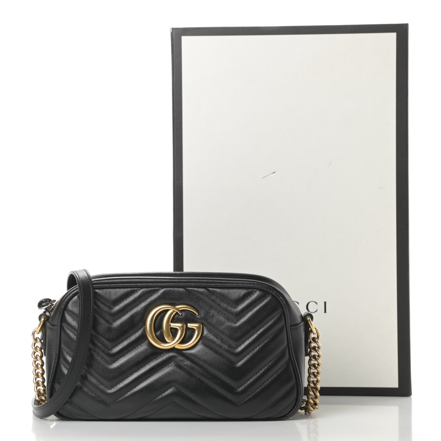 Gucci Calfskin Matelasse Small GG Marmont Chain Shoulder Bag Black 19 of 19