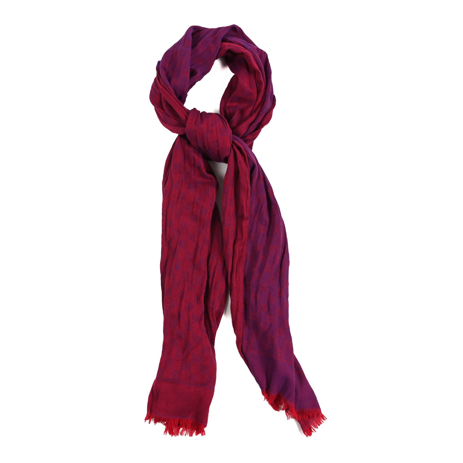 Gucci Wool Jacquard GG Monogram Fringe Scarf Fuchsia Purple 1 of 4