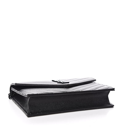 Saint Laurent Grain De Poudre Matelasse Chevron Monogram Envelope Chain Wallet Black 4 of 10