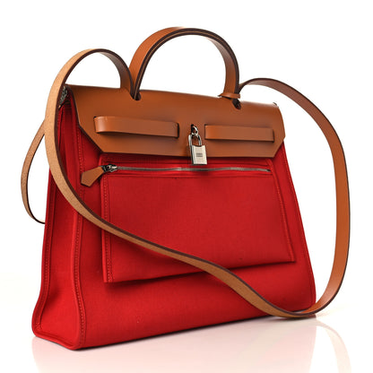 Hermes Vache Hunter Toile Herbag Zip 31 PM Rouge Tomate Natural 4 of 11