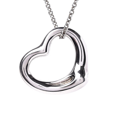 Tiffany Sterling Silver 22mm Elsa Peretti Open Heart Pendant Necklace 4 of 9