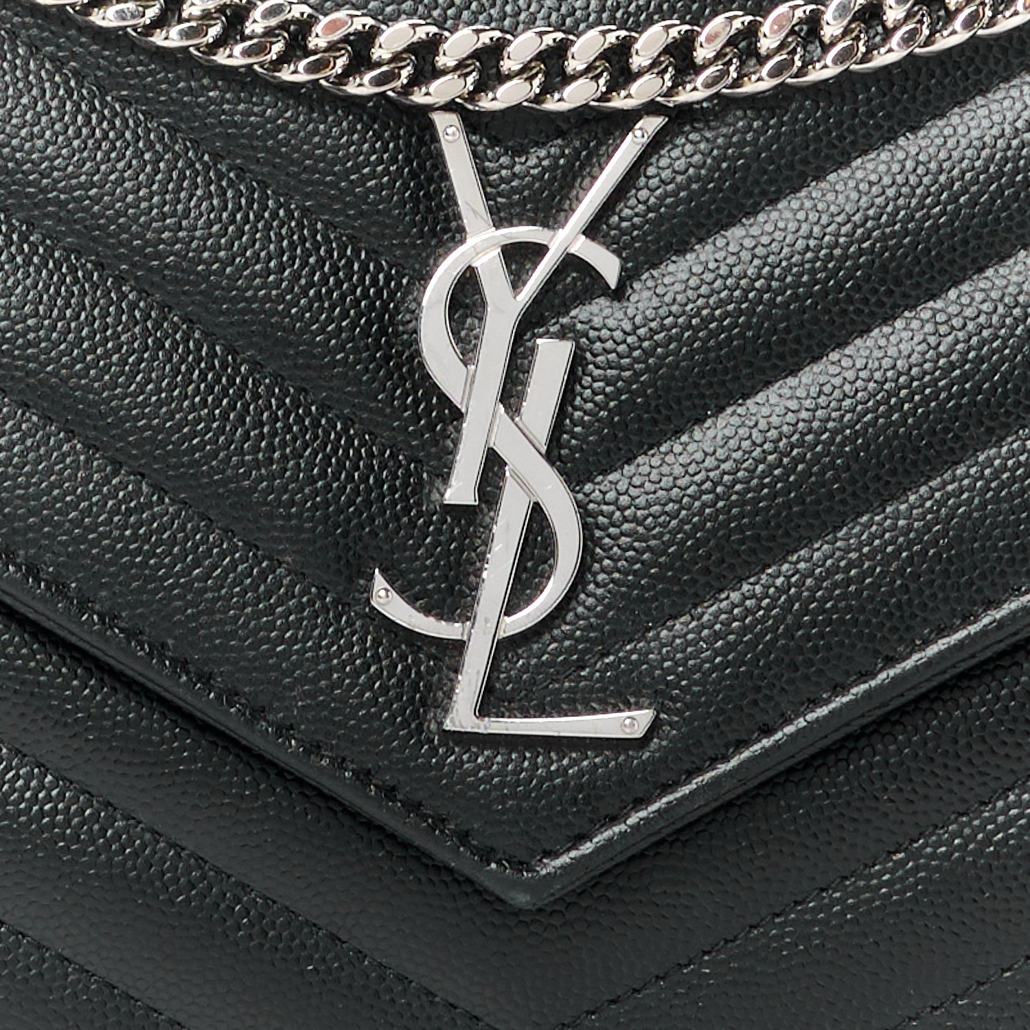 Saint Laurent Grain De Poudre Matelasse Chevron Monogram Chain Wallet Black 7 of 10