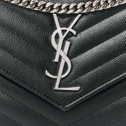 Saint Laurent Grain De Poudre Matelasse Chevron Monogram Chain Wallet Black 7 of 10