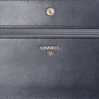 Chanel Lambskin Velvet Striped Wallet On Chain WOC Blue 6 of 9