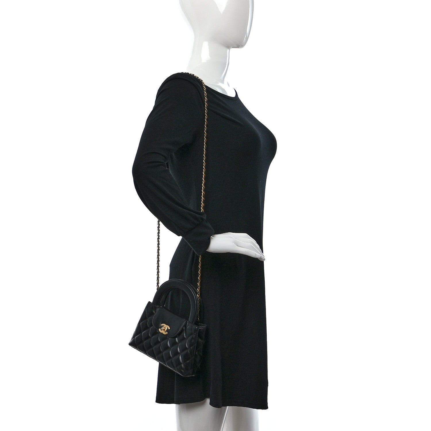 Chanel Shiny Aged Calfskin Quilted Nano Kelly Shopper Black 3 of 9