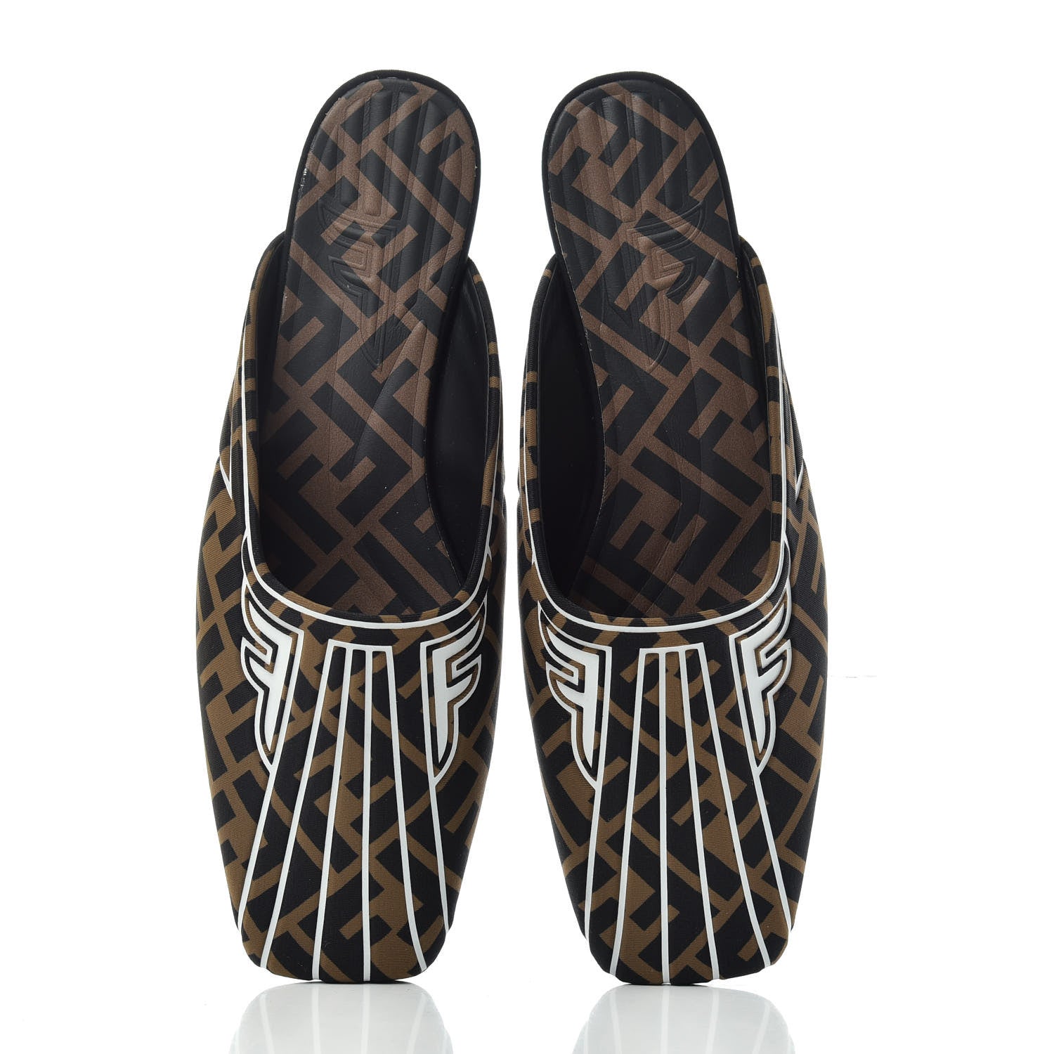 Fendi Lycra Film FF FFreedom Flat Mules 38 Tobacco Moro White 5 of 10