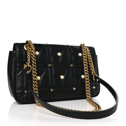Gucci Calfskin Matelasse Studded Small Pearly GG Marmont Shoulder Bag Black 3 of 9