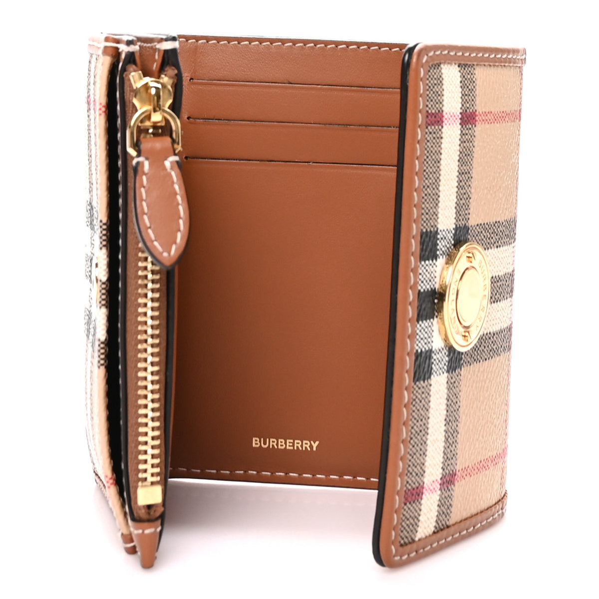 Burberry E-Canvas Vintage Check Tri-Fold Wallet Archive Beige 5 of 6
