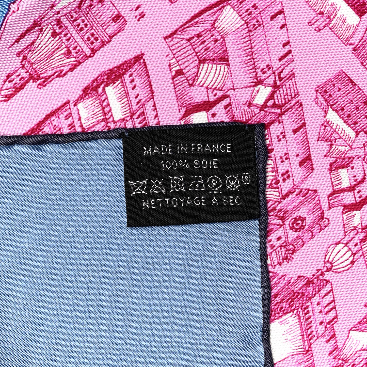 Silk Twill La Cite Cavaliere Scarf 90 Bleu Jean Rose Gris