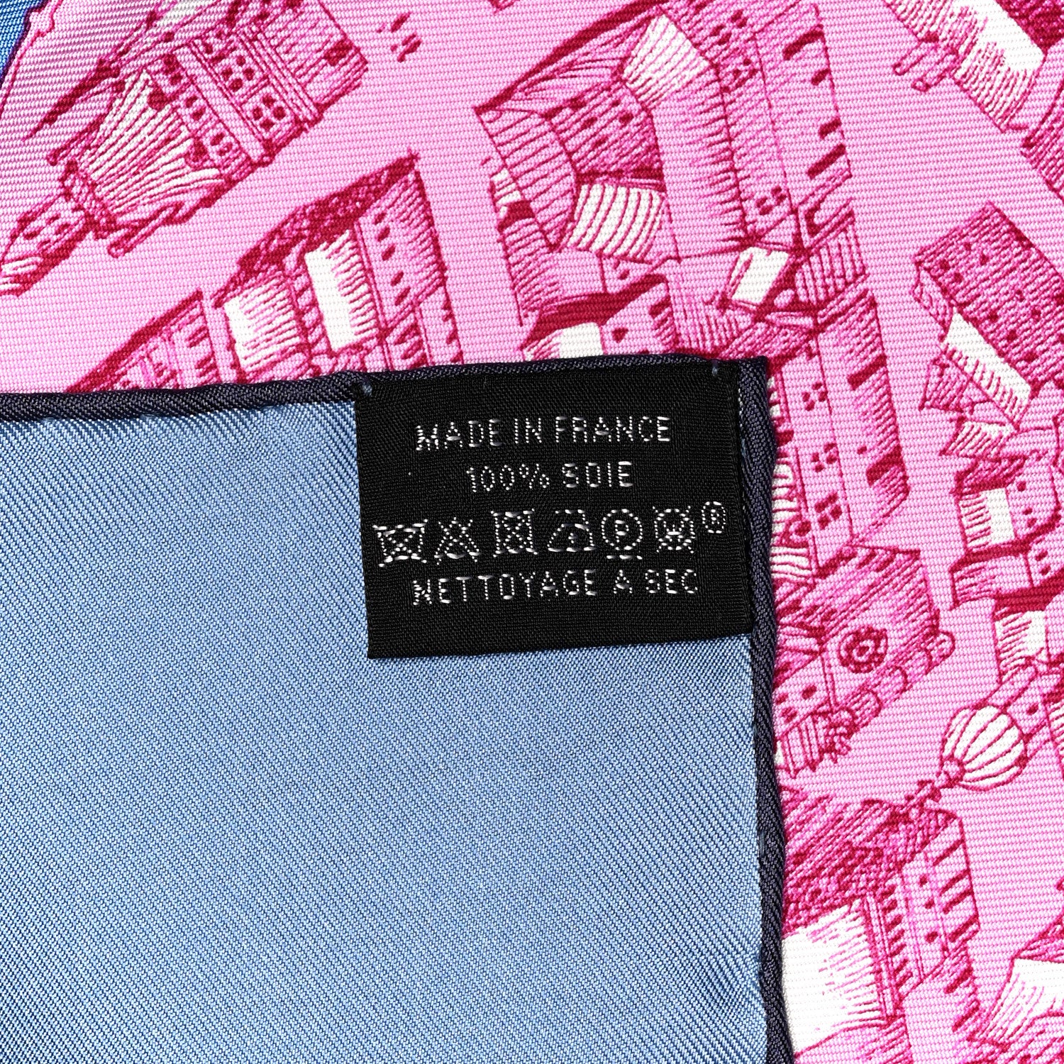 Hermes Silk Twill La Cite Cavaliere Scarf 90 Bleu Jean Rose Gris 4 of 4