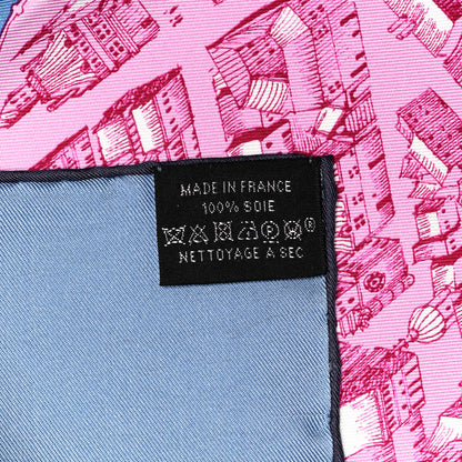 Hermes Silk Twill La Cite Cavaliere Scarf 90 Bleu Jean Rose Gris 4 of 4
