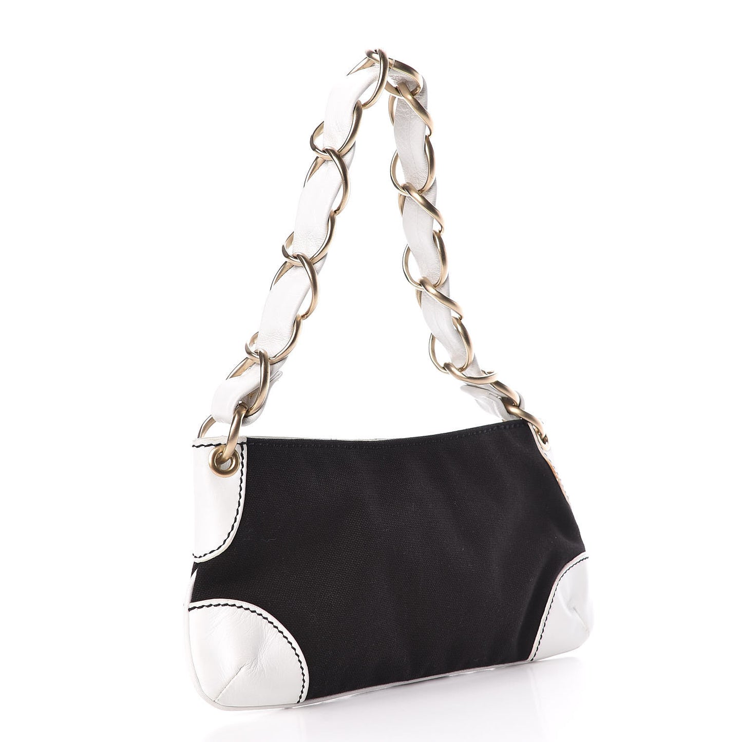 Lambskin Canvas CC Small Olsen Chain Shoulder Bag White Black
