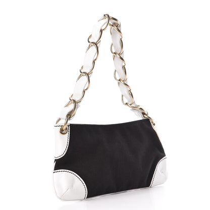 Chanel Lambskin Canvas CC Small Olsen Chain Shoulder Bag White Black 3 of 13