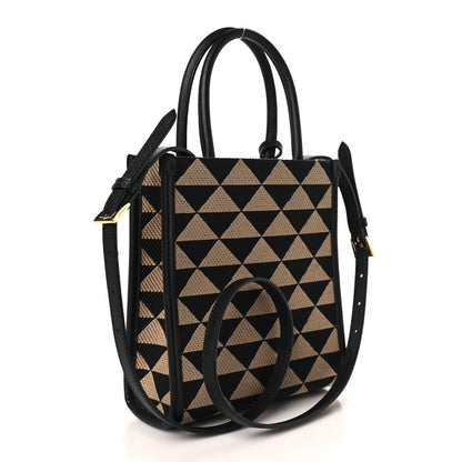 Prada Jacquard Saffiano Triangolo Symbole Embroidered Micro Tote Black Corda 3 of 8