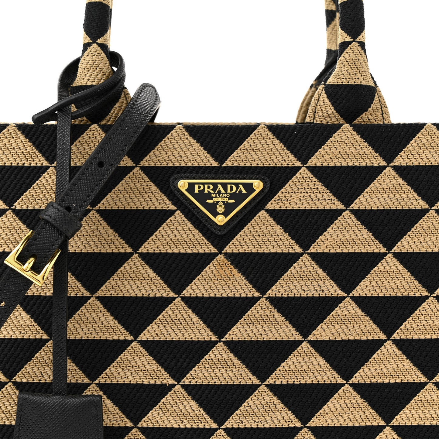 Jacquard Saffiano Triangolo Symbole Embroidered Small Tote Black Corda