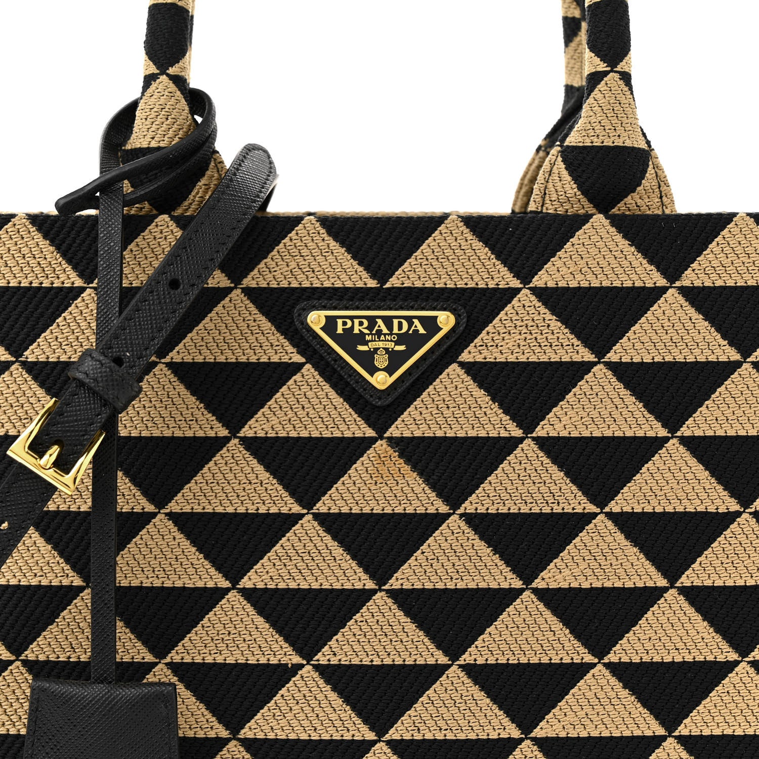 Prada Jacquard Saffiano Triangolo Symbole Embroidered Small Tote Black Corda 7 of 10
