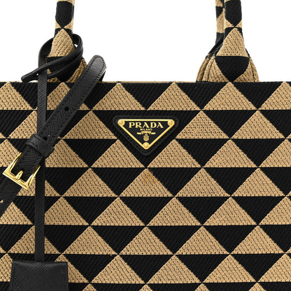 Prada Jacquard Saffiano Triangolo Symbole Embroidered Small Tote Black Corda 7 of 10