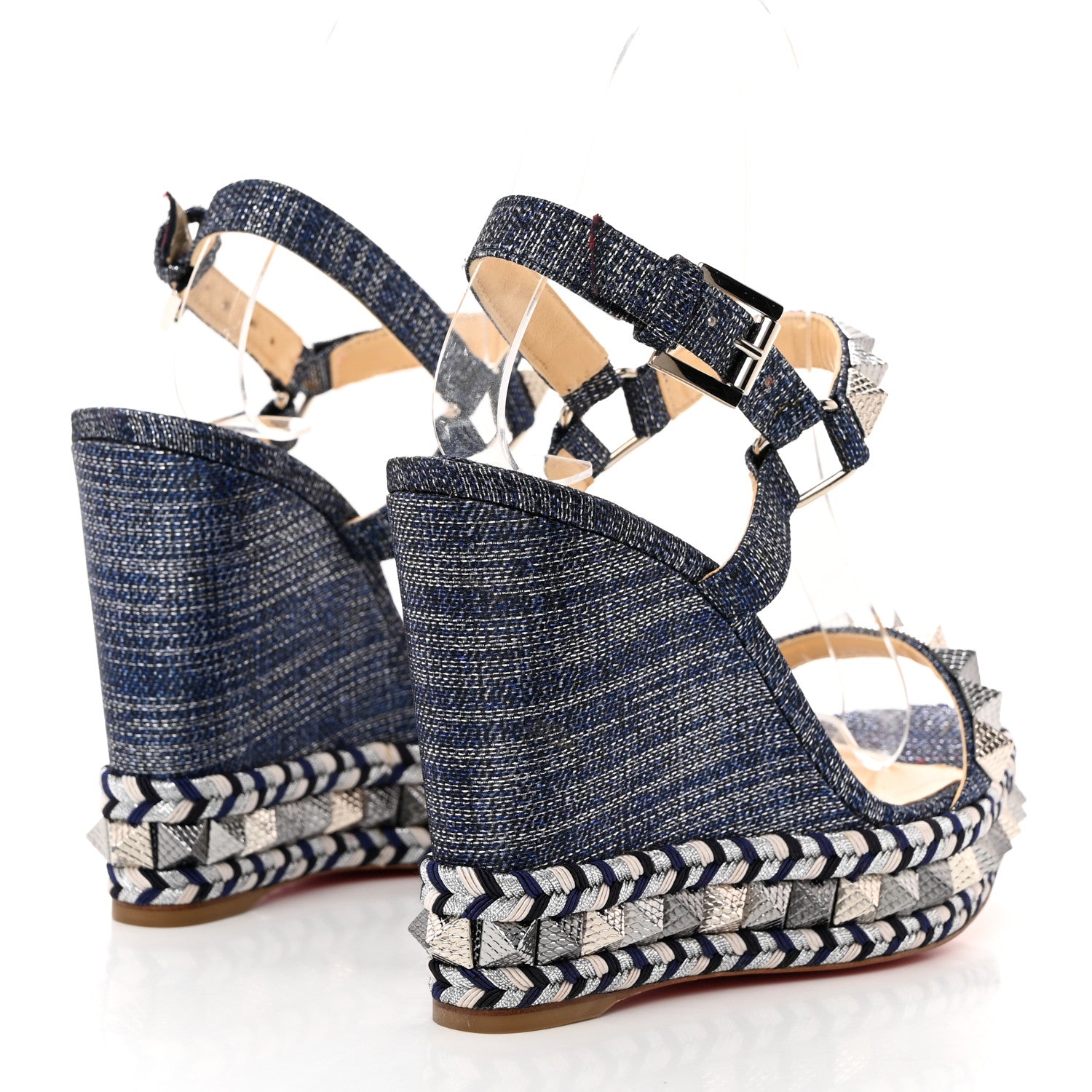 Christian Louboutin Lame Lux Pyraclou 110 Wedge Sandals 37 Denim 4 of 8