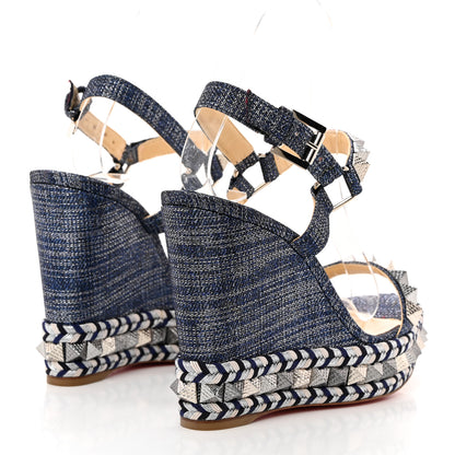 Christian Louboutin Lame Lux Pyraclou 110 Wedge Sandals 37 Denim 4 of 8