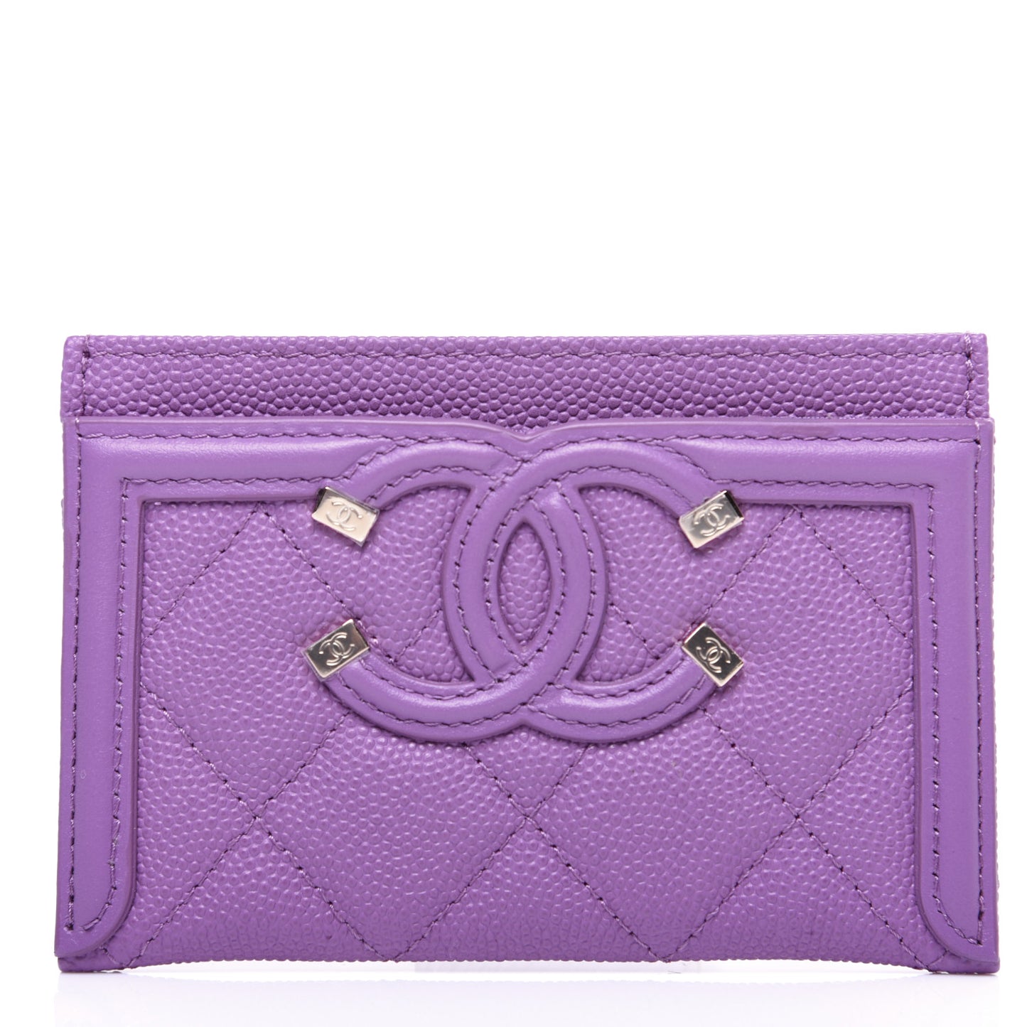 Caviar Quilted Filigree Card Holder Purple