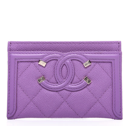 Chanel Caviar Quilted Filigree Card Holder Purple 1 of 9