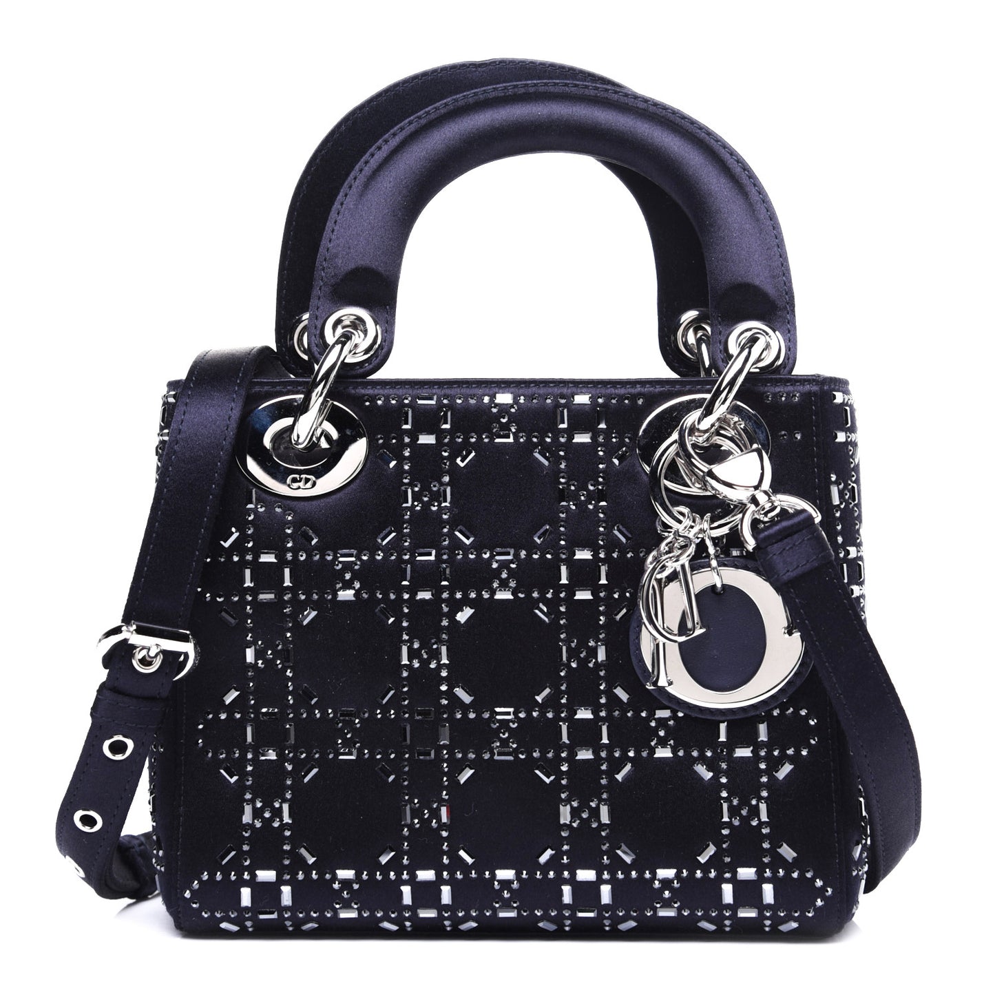 Satin Crystal Cannage Mini Lady Dior Navy
