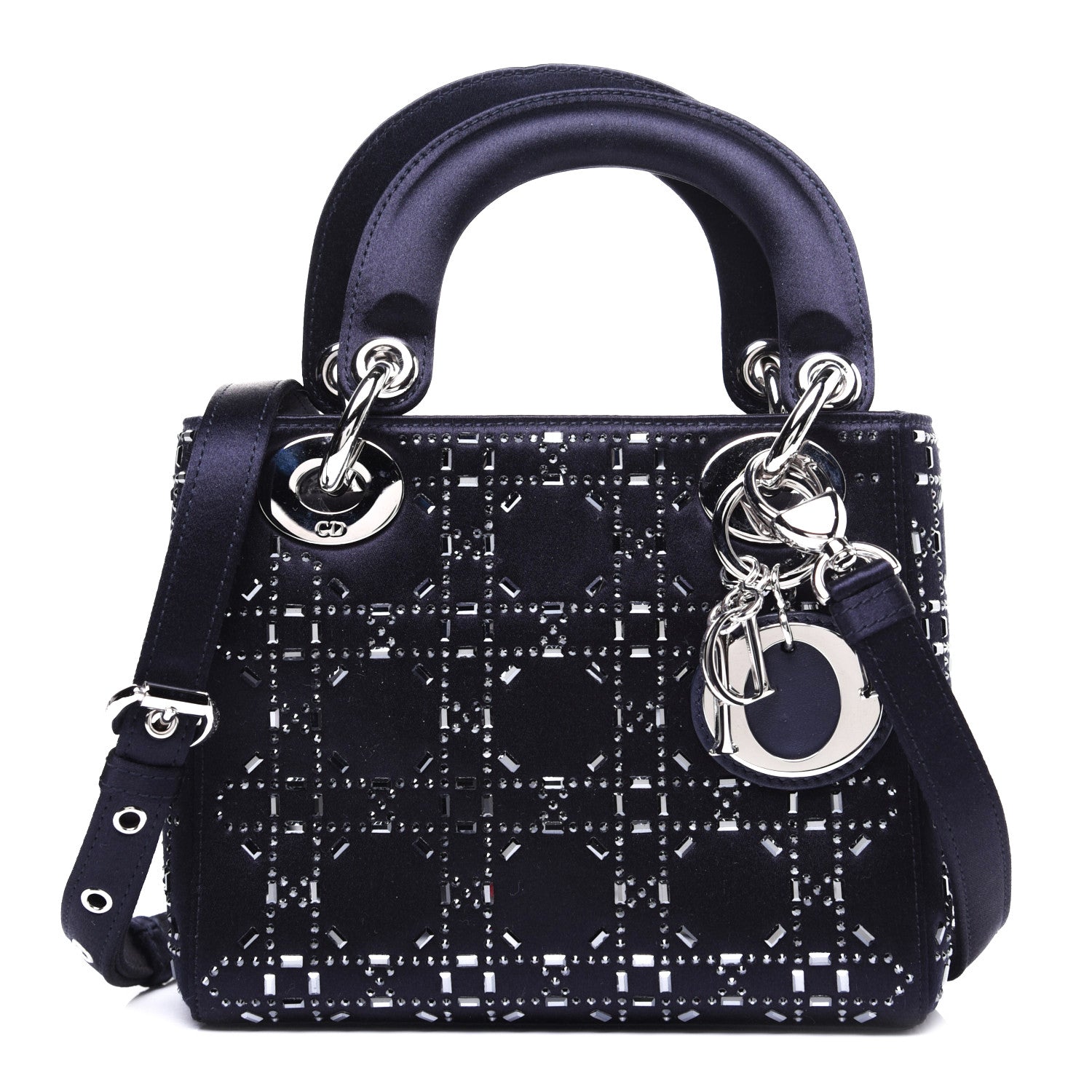 Christian Dior Satin Crystal Cannage Mini Lady Dior Navy 1 of 12