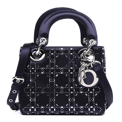 Christian Dior Satin Crystal Cannage Mini Lady Dior Navy 1 of 12