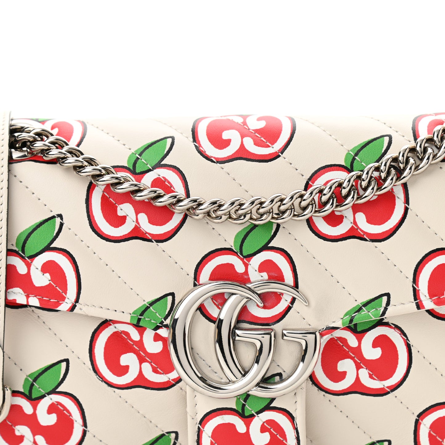 Calfskin Matelasse Diagonal GG Apple Small GG Marmont Shoulder Bag Ivory