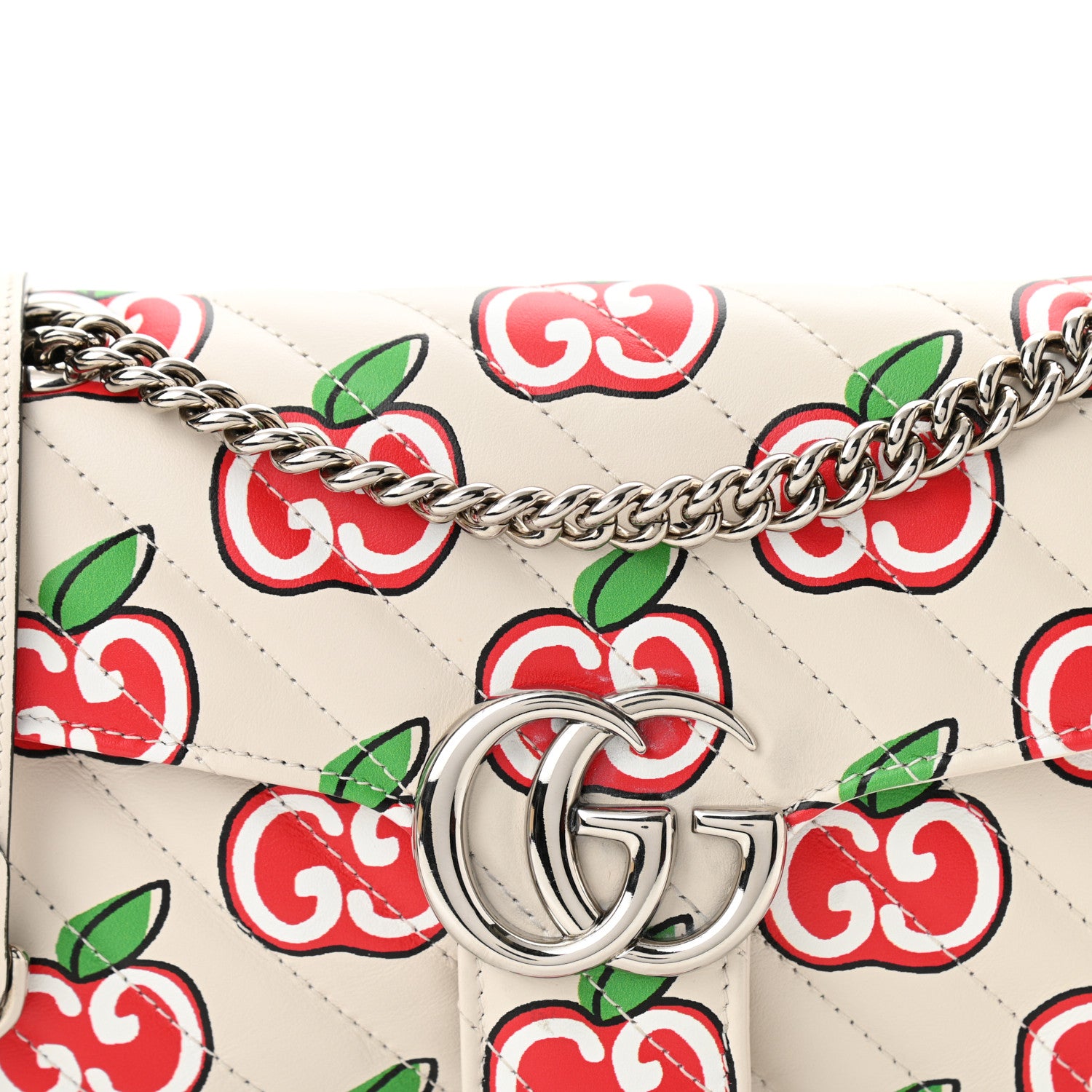 Gucci Calfskin Matelasse Diagonal GG Apple Small GG Marmont Shoulder Bag Ivory 8 of 10