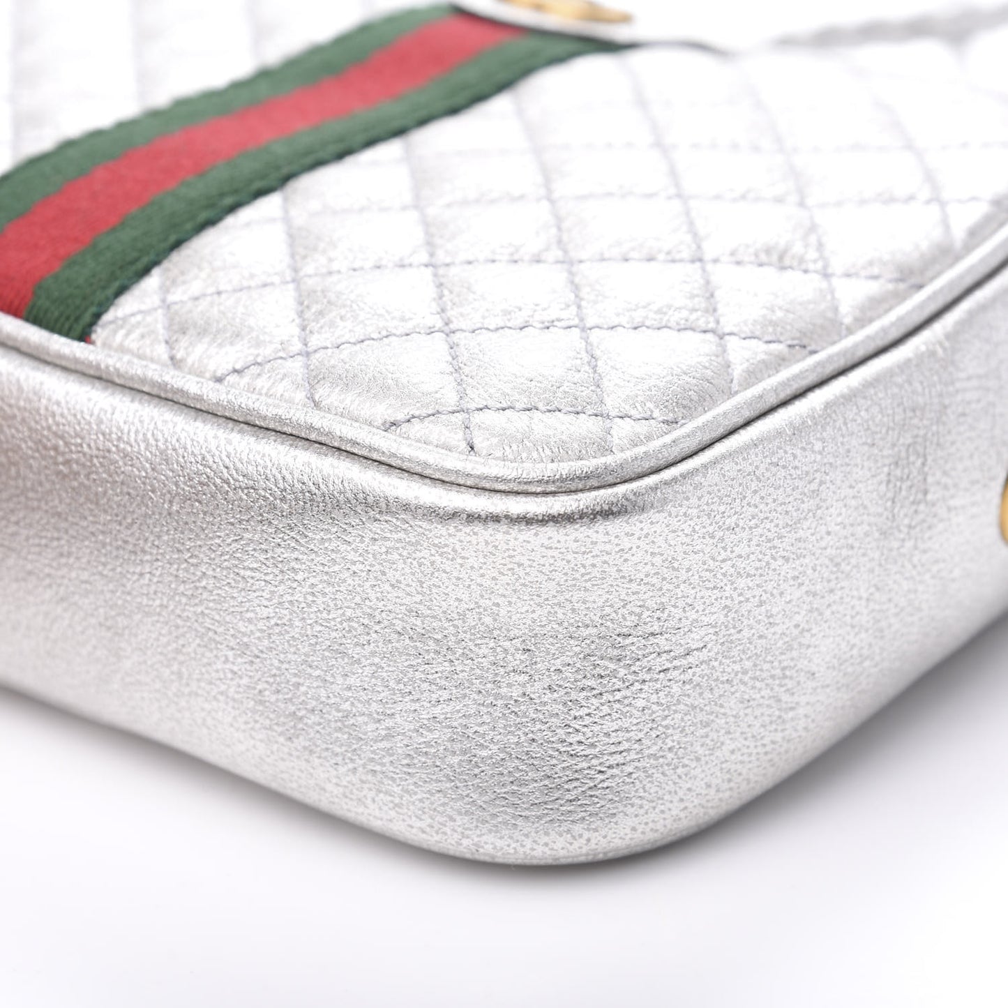 Laminated Nappa Web Trapuntata Mini GG Shoulder Bag Argento