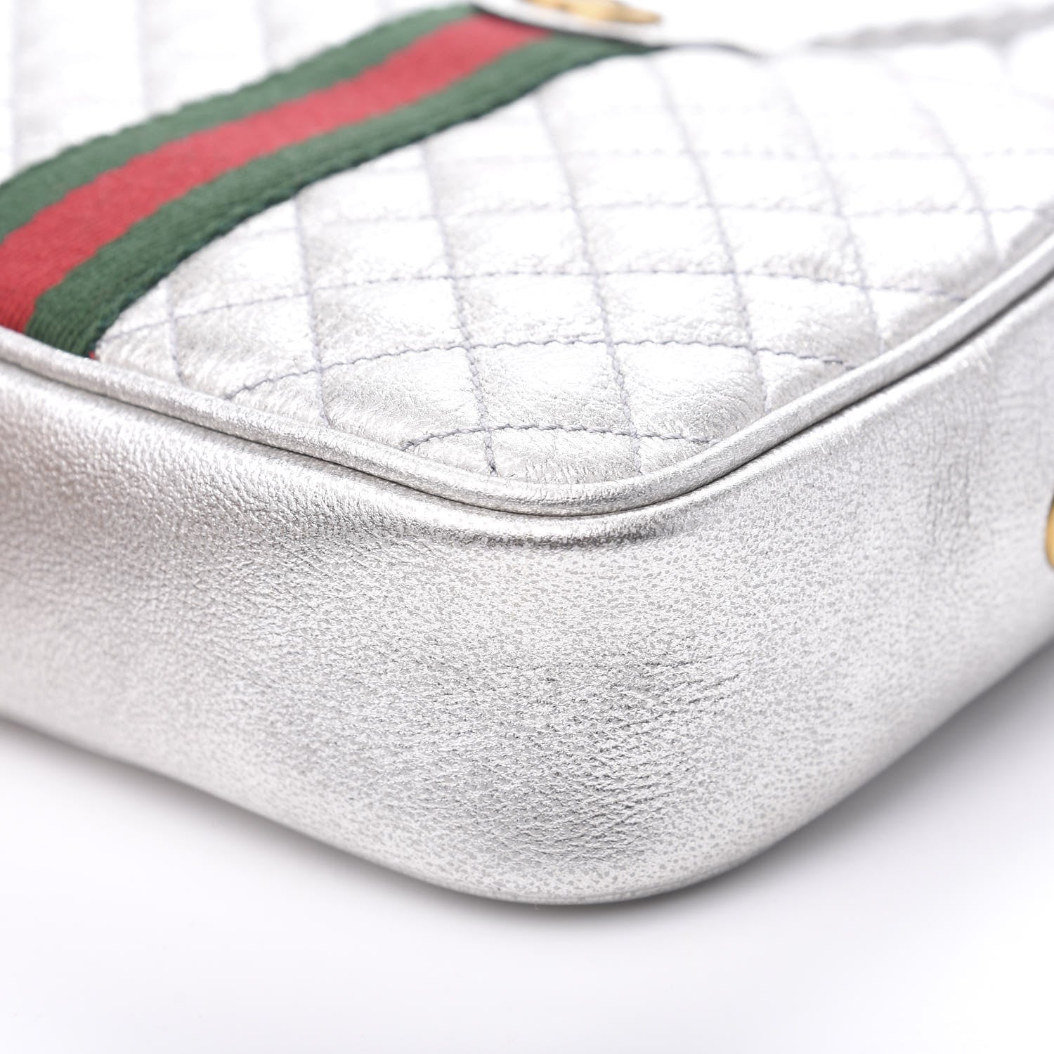Gucci Laminated Nappa Web Trapuntata Mini GG Shoulder Bag Argento 9 of 10