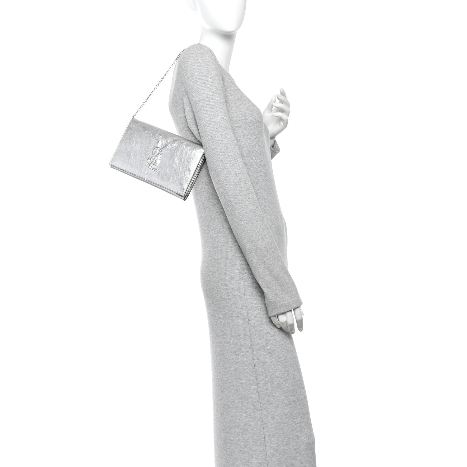 Saint Laurent Metallic Crinkled Calfskin Belle de Jour Chain Clutch Silver 2 of 11