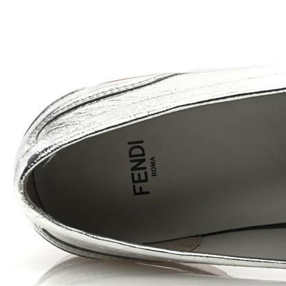 Fendi Metallic Vitello Womens O'Lock Loafers 39 Argento 7 of 7